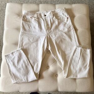 Levi's Anthropologie White Straight Cropped Raw Hem Jeans